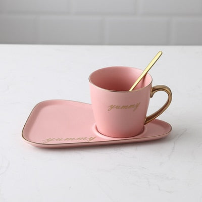 Creative Porcelain Coffee Cup w Tray with Spoon