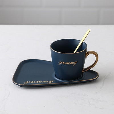 Creative Porcelain Coffee Cup w Tray with Spoon