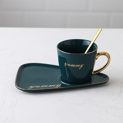 Creative Porcelain Coffee Cup w Tray with Spoon